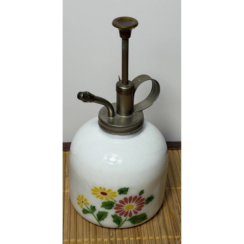 Vintage Milk Glass White Porcelain Flower Sprayer Plant, Mister brass Pump - Picture 6 of 6